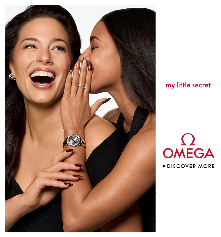 Banner with an Omega Speedmaster Moonwatch on a clean gray background